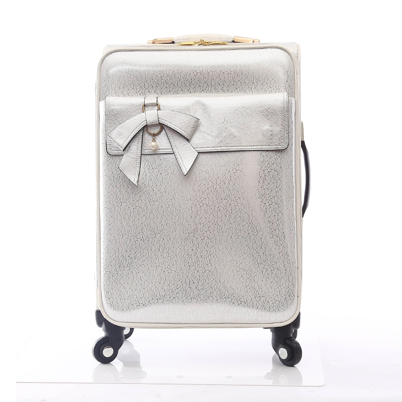 Travel trolley luggage PU suitcase set with cosmetic bag