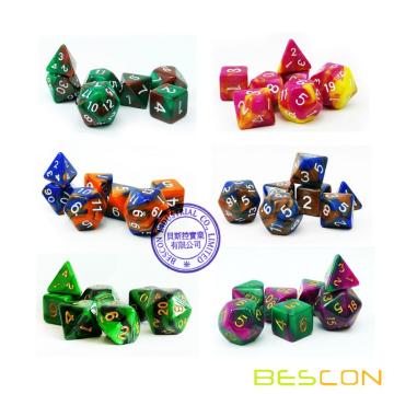 Bescon Mini bicolore RPG polyédrique jeu de dés 10MM, petit jeu de dés D4-D20 en tube, 6 nouveaux coloris assortis de 42pcs