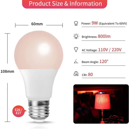 Healthy Lighting Warm Cozy Red Light 9W Twilight Red LED Bulb E26/E27 Base