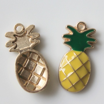 Wholesale Fruit Pineapple Pendant Enamel Charms Kawaii Material Flat Back Metallic Earring Accessories Beads for DIY Craft