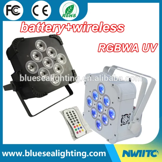 Stage wash light 9x18w 6in1 flat dmx wireless battery powered led par