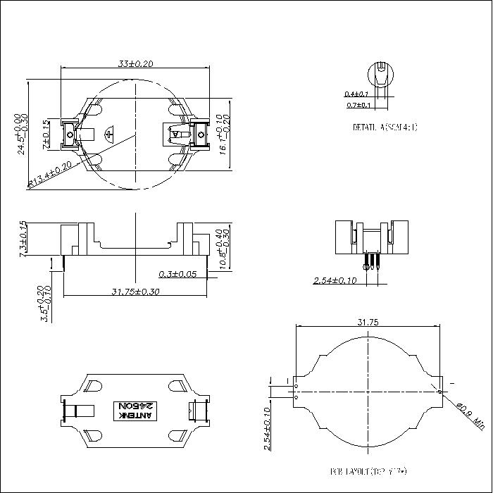 CR2450N Coin Cell Battery Holders DIP with PC Pin