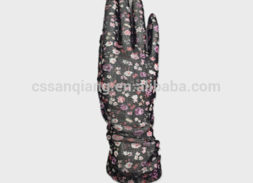 Hand Skin Care product Flower Printing Design for Women Full Finger Silk gloves
