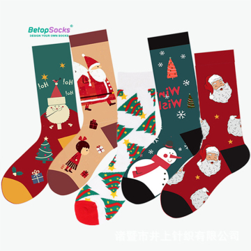 Hot Sale Colorful Funny Xmas Socks Warm Soft Holiday Crew