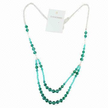 2-strands Blue Zircon Faceted Glass Beaded Necklace, Various Colors are Available