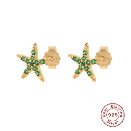 HYH S925 Sterling Silver Colorful Zircon Pentagram Stud Earrings