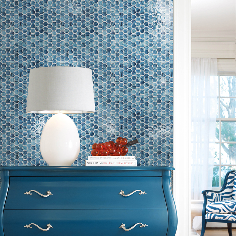 Mosaico de cristal azul Hexagon Hexagon Craft Wall Azulejos