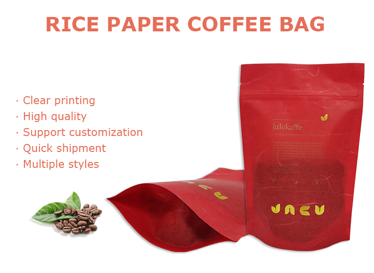 Rice Paper Stand-up Pouch Ziplock Flexible Coffee Bean Bag Packaging 