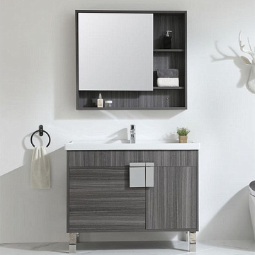 Mobile da bagno in legno grigio con mobile a specchio