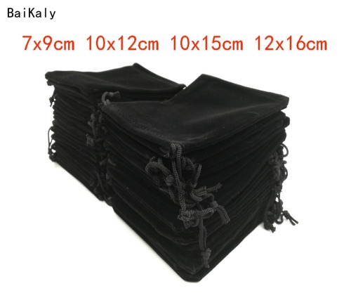 Hot Sale 100Pcs/lot 7x9cm 10x12cm 10x15cm 12x16cm Black Velvet Bag Velvet Drawstring Pouch Gift Bag Jewelry bag / Jewelry box