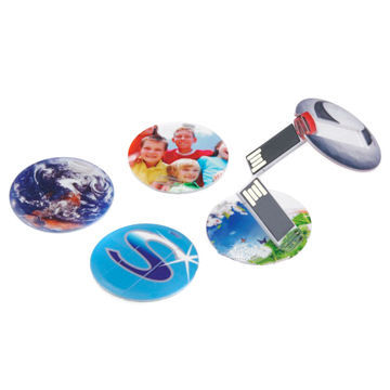 Round Card USB Flash Drives with High-speed Free Logo Printing and from 32MB to 32GB