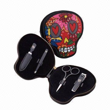 4pcs High-grade Manicure Set, Made of Stainless Steel, Gift Promotion, Skull Pouch