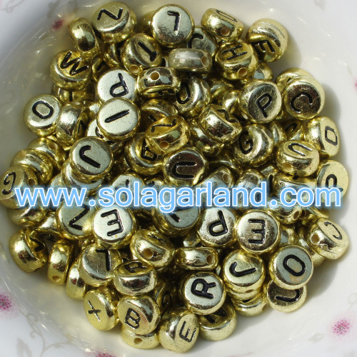 Fashional Gemengde &amp; Individuele 4x7 MM Acryl Gouden Munt Kralen Ronde Platte Alfabet Letter Kralen