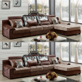 Hand Carved L-Shaped Fabric Chaise Lounge Sofa