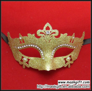 New Design Wholesale Diamond Golden Glitter Masquerade Mask, Plastic Party Mask