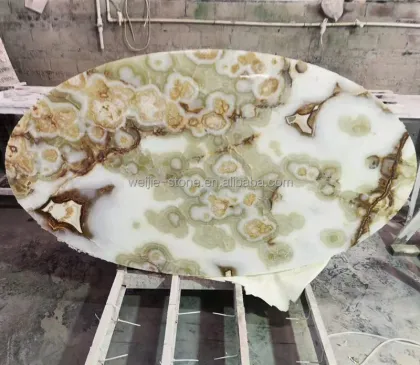 Onyx Dining Table Top: Translucent Light Crystal White Jade Natural Marble