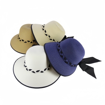 Cappello intrecciato a filo a nastro largo regolabile da donna