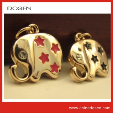 Elephant shape with spray -paint for metal zipper pendants for handbags and cloths zamak meterial make in china .
