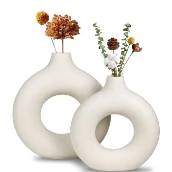 Nordic Donut Ceramic Flower Vase for Living Room and Office Desk