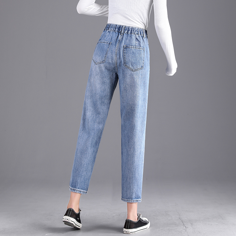 2021 Women High Waist Street Harem Jeans Vintage Sky Blue Boyfriend Denim Slim Pants Mom Ankle Length Jeans Plus Size Trouser