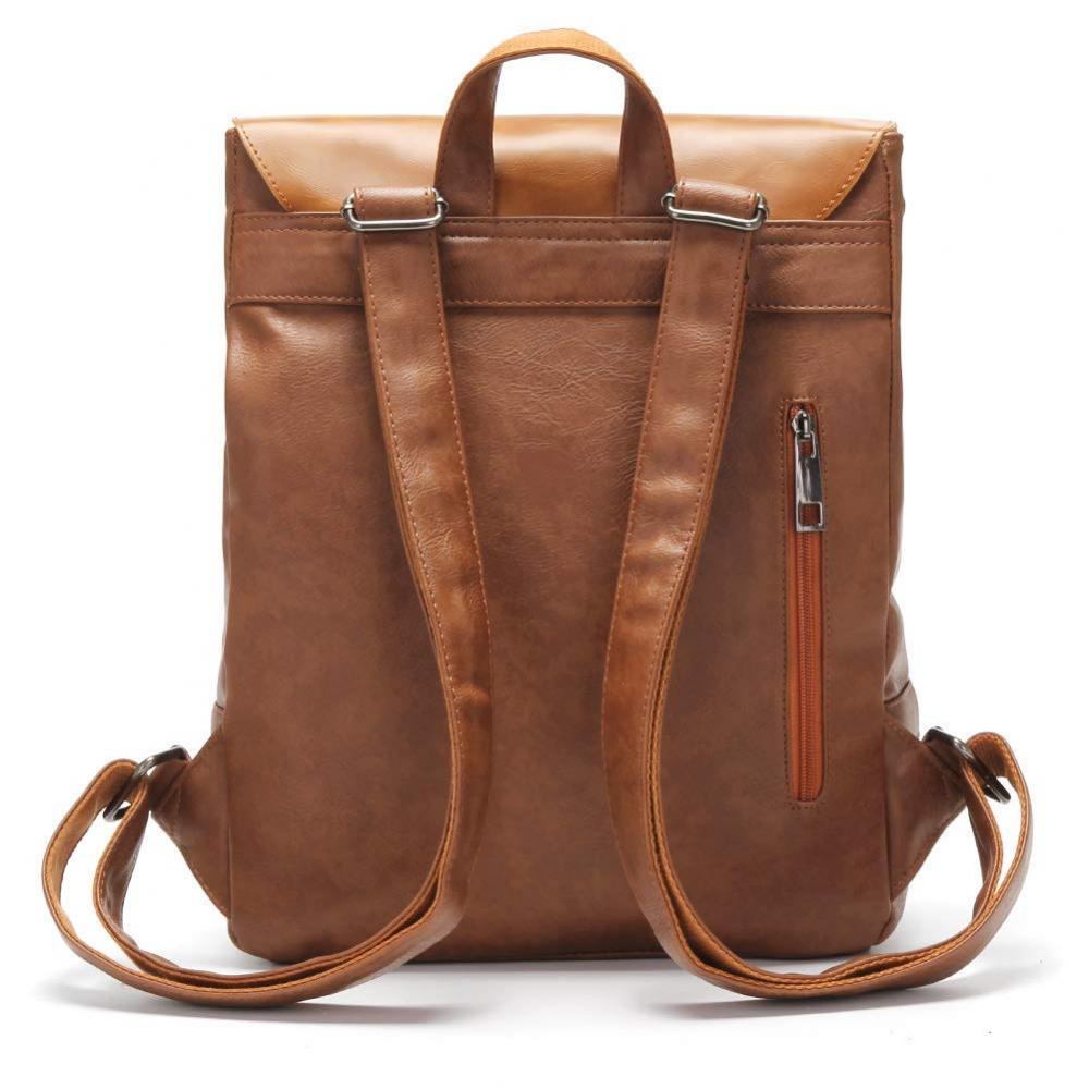 Vegan Leather Backpack Vintage Laptop Bookbag for Women Men, Brown Faux Leather Purse College School Weekend Travel Daypack