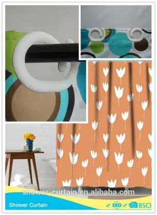 Polyester Hookless Orange Background Bath Curtains