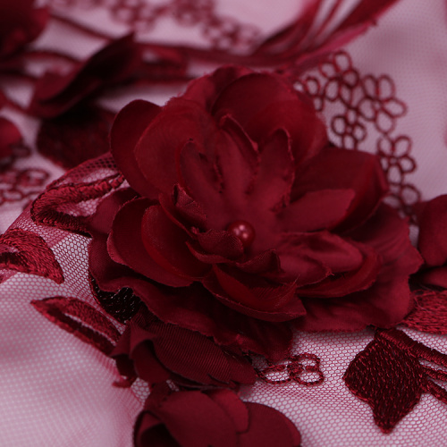 Diep rode 3D bloem kant borduurwerk stof