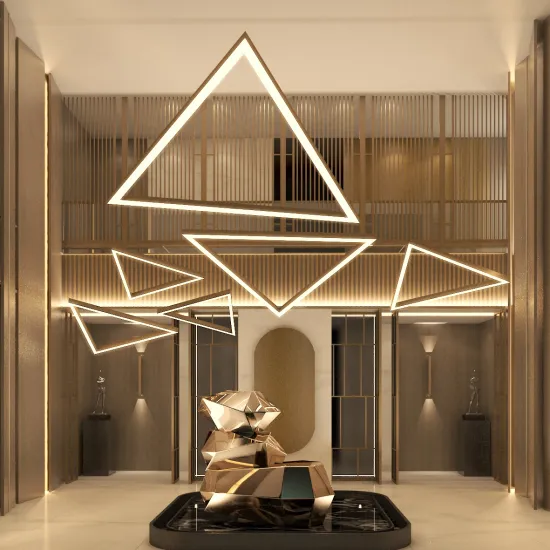 Hlinear L6060-T-600 Triangle Series Linear Light Modern Dining Room Hotel Mall Pendant Lamp Triangle Shape Hanging Linear Lights