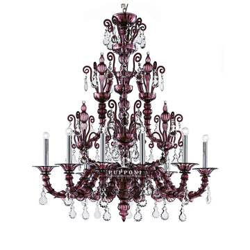 Modern Italian Classic Purple Glass Candle Crystal Chandelier Pendant Light