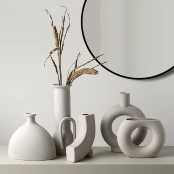 Nordic Modern Ceramic Vase: Circular Hollow Donut Shape in White and Black