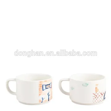 Porcelain stackable mug set stacking cup with fashion decal