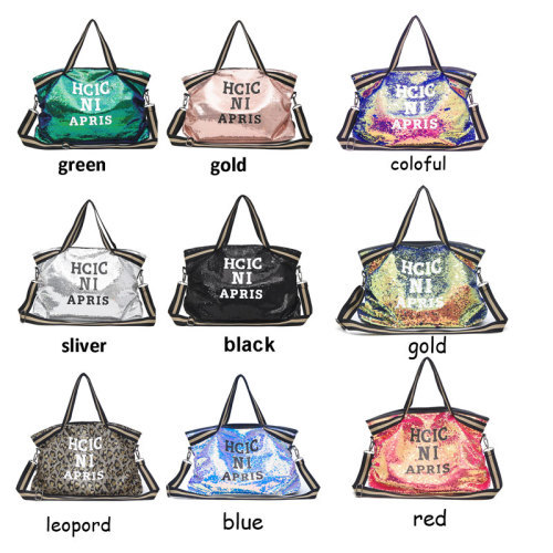 IKSNAIL Fashion Women Reversible Sequins Leather Gym Bags For Fitness Sports Bag Shoulder Crossbody Bag Travel Duffel Handbag