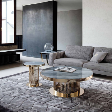 High End Furniture: Latest Design Atmospheric Living Room Marble Top Stainless Steel Tables