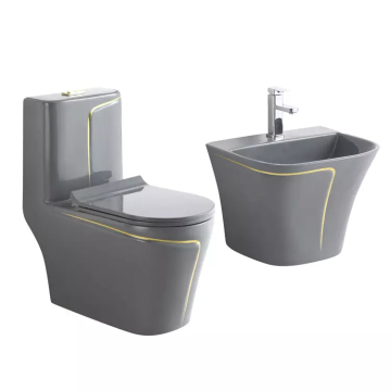 Modern Gold Floor-Mounted One-Piece Siphonic Flushing Toilet Set