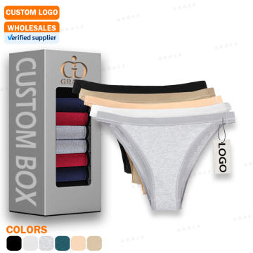 Aangepast logo Low Rise Combed Cotton Solid Color Private Label Dames ondergoed slipjes Bikini G String Thong