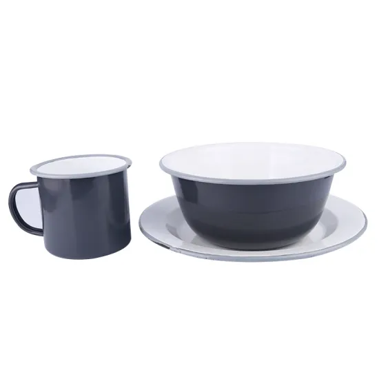 Enamel Imitation Marble Mug, Plate, Bowl Set Metal Outdoor Camping Tableware