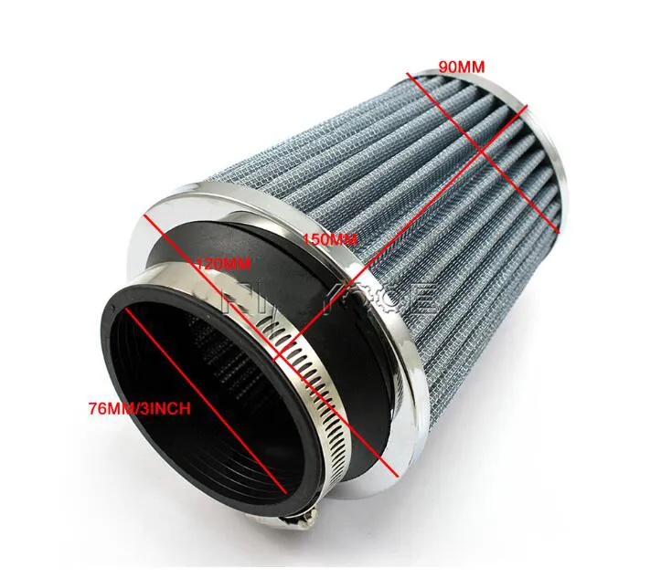 Filtro aria rossa da 90 mm 76 mm universale per tubo di assunzione di auto