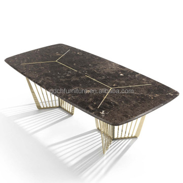 Marble Top and Stainless Steel Base Dining Table for 8 Seaters - Italy Luxury Home Furniture