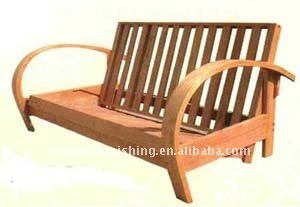 Bent arm long wooden sofa with two body