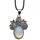 Gemstone Rose Alloy Crystal Pendant Necklace Natural Stone Cabs Oval Shape Charm Pendant Choker with Black Leather Cord Necklace