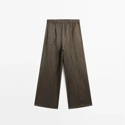 Women's versatile minimalist style satin wide leg pants casual pants