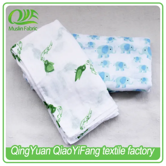 China supplier, green bird and blue elephant printed 100% bamboo baby swaddle blanket