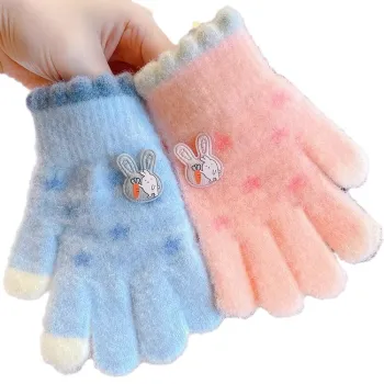Plush Thick Knit Warm Winter Split Finger Cartoon Baby Gloves