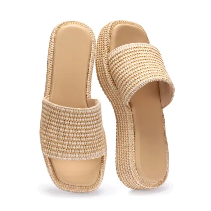 Woven Straw Flatform Beach Sandals Women
