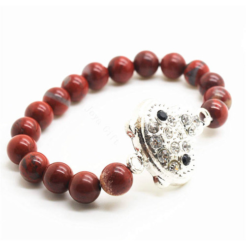 Red Jasper 8MM Round Beads Stretch Gemstone Bracelet with Diamante alloy Piece