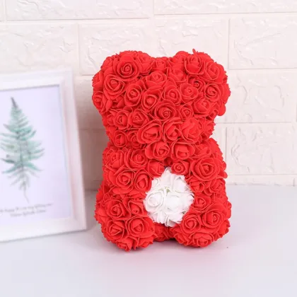 Wholesale Children's Day Gifts: Small Rose Flower Bear, PE Foam 25cm Rose Bear with Heart