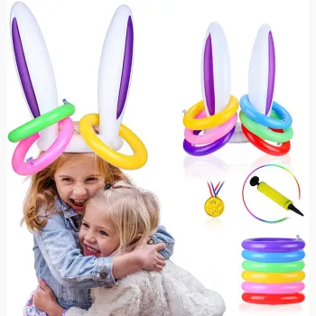 Inflatable Rabbit Hat and Throwing Ring Hula Hoop Toy for Outdoor Play