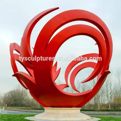 Red color Chinese outdoor abstract bird phoenix stainless steel sculpture for garden