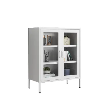 Modern White Sideboard Buffet Cabinet with Glass Doors: A Versatile Storage Solution for Dining, Living Rooms, and Kitchens