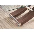 Mesa de café de vidrio con base de acero inoxidable